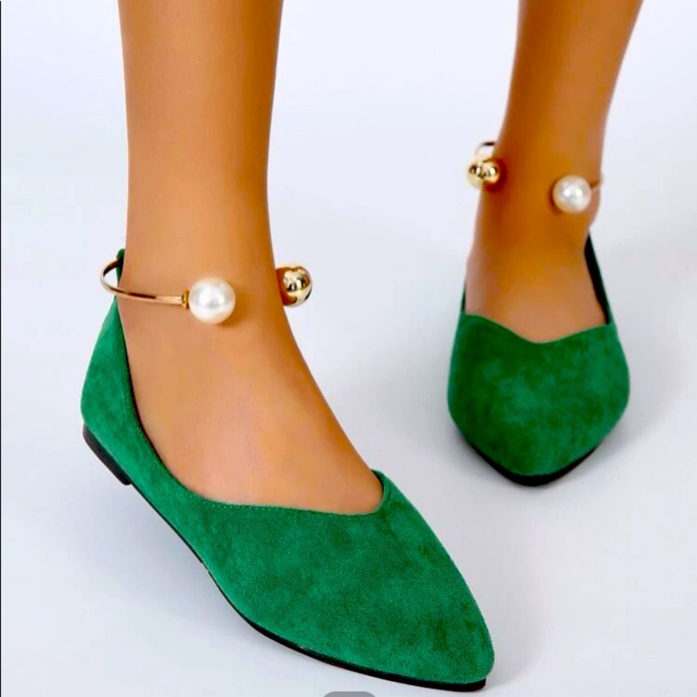 Faux Pearl Decor Point Toe Flats